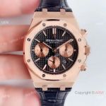 Super Clone Audemars Piguet Royal Oak Rose Gold Black Leather Strap Watch - BF Factory